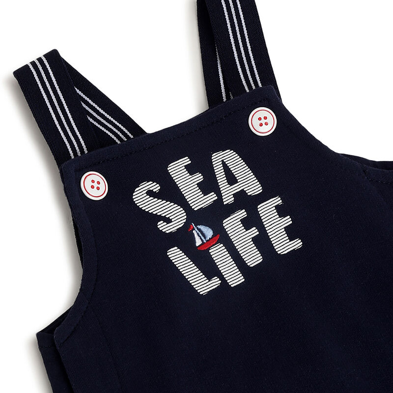 Boys Dark Blue Printed Short Dungaree image number 2